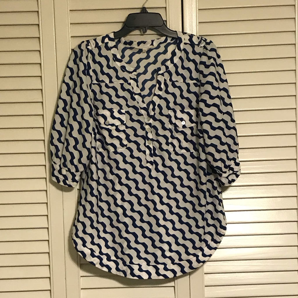 White And Blue Plaid Blouse Long Sleeve Top
